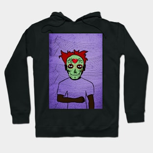 Rembrandt - Dark-Eyed Male Character with Mexican Mask and Waves Background Hoodie